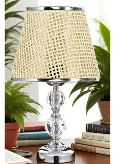 T Serisi Masa Abajuru Metal Ve Cam Gövde Kumaş Başlık Krom