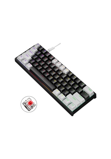 Leaven K620 61 Tuşlu Isıtılan Takılabilecek Parlak Oyun Kablosuz Mekanik Klavye, Kablolu Uzunluk: 1.8m, Renk: Beyaz Siyah Kırmızı Eksen