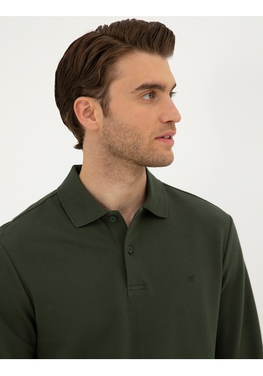 Pierre Cardin 50294438-vr079 Slim Fit Basic Erkek Sweatshirt Koyu Yeşil