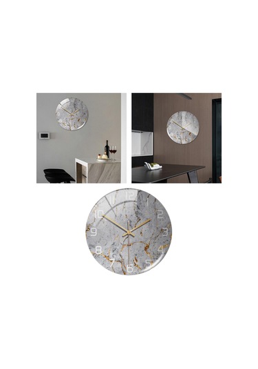 Suntek Mermer Dokulu Yuvarlak Pille Çalışan Ofis İçin İskandinav Tarzı Duvar Saati Gri