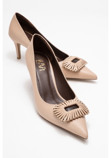 Great Bej-kahverengi Tokalı Kadın Topuklu Ayakkabı Bej