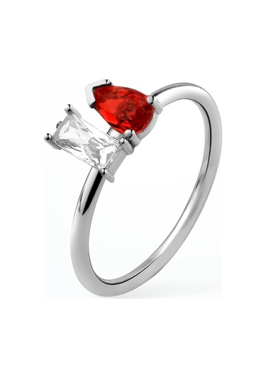 14 Ayar Altın Kaplama Kalp Ve Damla Renkli Taşlı Yüzük - Rs00114 Altın