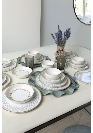 Keramika Rose Line Yemek Takımı 24 Parça 6 Kişilik 22909-10-11 Çok Renkli