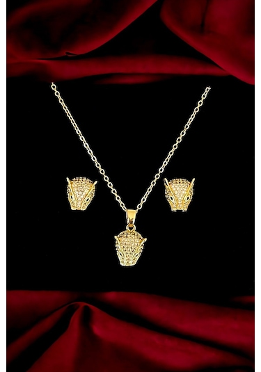Qupa Store Yeşil Gözlü Kaplan Tasarım Gold Çelik Set Altın