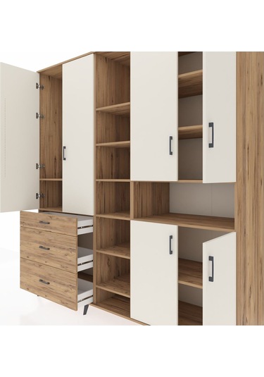 Kronos Dolap 13 Raflı 3 Çekmeceli 6 Kapaklı 220x59x243 Çam-aytaşı/çam Aytası/atlas Çam