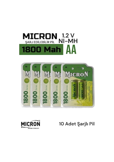 Aa Sıze 1800 Mah Ni-mh Şarjlı Pil Micron 10 Adet 1800 Mah Gerçek Kapasite