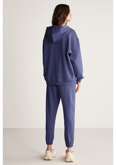 Ametıs Kadın Oversize Organik Pamuklu Metal Fermuarlı Kapüşonlu Lacivert Sweatshirt