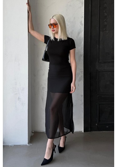 Madmext Madmext Siyah Şifon Kadın Etek Mg2340 Siyah