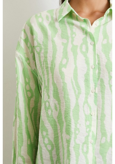 Zebra Desen Modal Gömlek Yeşil Yeşil