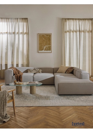 Most Mollis Pro 4 Modül Sağ Köşe Koltuk 10 Kahverengi Keten Kumaş