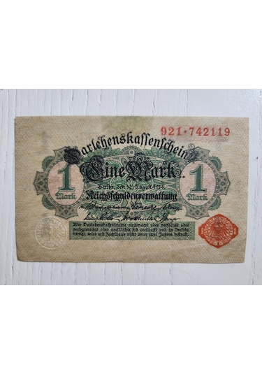1914 Tarihli Alman 1 Mark. Orijinal Dönemine Ait