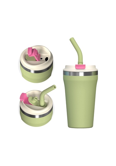 Mini 304 Paslanmaz Çelik Araba Kahve Fincanı Çift İçki Kapağı Sızdırmaz Vakum Kahve Termos Fincanı 0.5 L Yeşil