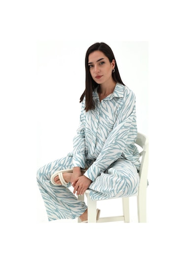 Zebra Desenli Alt Üst İkili Takım - Mavi-mavi Mavi