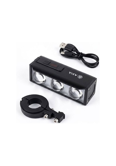 Asia Mx 700 1000lm Usb Şarjlı Bisiklet Ön Far Aydınlatma Siyah