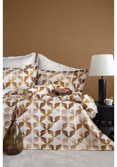 İssimo Home İllusion %100 Pamuk Saten Çift Kişilik Nevresim Takımı Kahve - Bej