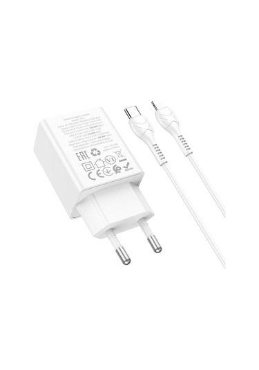 Hoco N71 Pd30w + Qc3.0 Çift Portlu Şarj Cihazı 1m Tip-c İle 8 Pin Veri Kablosu, Özellikler: Ab Fişi Beyaz Beyaz