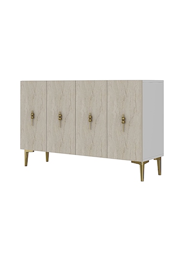 Ka1217btg Salkım Konsol Ve Tv Sehpası Beyaz-traverten-gold 120cm