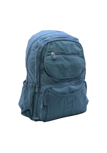 Klinkır Bayan Sırt Çantası Çok Cepli Yağmura Dayanıklı Hafif Kumaş Yeşil Renk Okul Çantası Mavi
