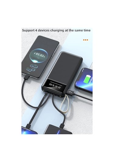 Digital Göstergeli 4 Çıkışlı Fenerli Standli 20.000 Mah Powerbank Siyah