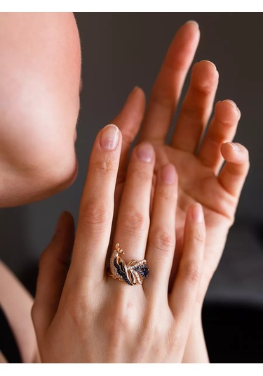 Lamponi Ateş Kuşu Yaldızlı 925 Ayar Gümüş Taşlı Yüzük 183815888 Altın