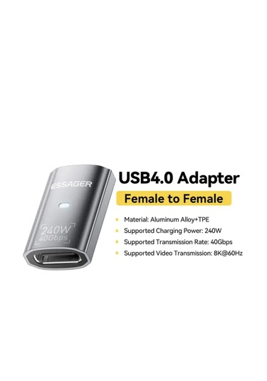 Essager Type-c To Type-c Dişi Adaptör 40gbps 8k+4k Usb 4.0 Ce Lisanslı Çevirici Dönüştürücü Adaptör