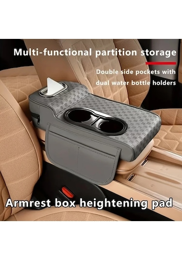 Chuangyinshop Siyah Kırmızı Araç Kolçak Minderi Bardak Tutuculu Kaymaz Yüzeyli Depolama Bölmeli