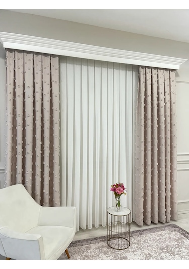 Brillant Carla Puffy Püsküllü Perde İstenilen Tüm Ölçülerde Bej Bej