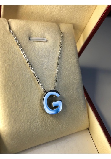 G Harfi Üç Boyutlu Beyaz Çelik Kadın Kolye Işıklı Kutuda Sevgiliye Eşe Anneye Arkadaşa Kolye Beyaz