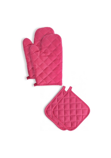 Yanmaz Ve Isıya Dayanıklı Fırın Eldiveni Ve Tutacak 2 Eldiven, 2 Tutacak Fuşya
