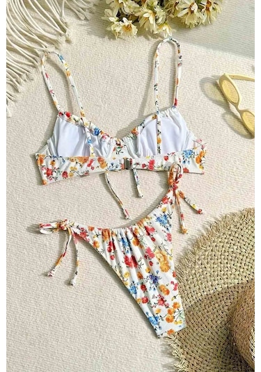 Angelsin Bağlamalı Çiçek Baskılı Bikini Altı Çok Renkli