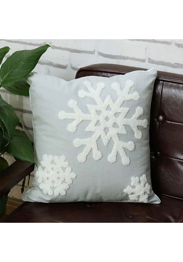 Pamuk Ve İşlemeli Kanvas Kumaştan Üretilmiş, Kar Tanesi Desenli Kare Dekoratif Yastık, 45x45 Cm 18x18 İnç , Ev, Yatak, Koltuk Veya Arabanın Yılbaşı Dekorasyonu İçin İdealdir 1 Gri, 1 Çift .