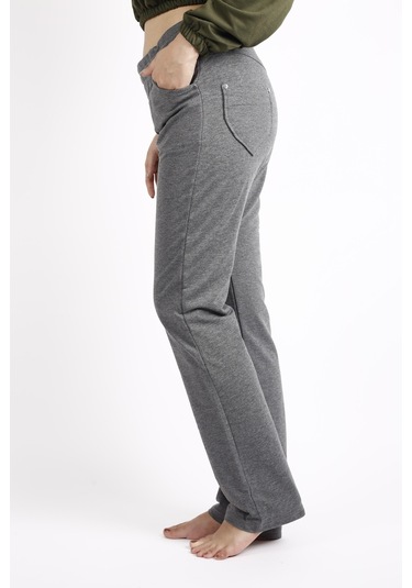 Kadın Gri Ön Arka Cep Gizli İpli Lastikli Rahat Pantolon Eşofman Altı 21kesapant 001