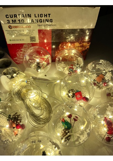 Sekizgen Led Işıklı Yılbaşı Saçak 10'lu Top Led 3 Metre 8 Fonksiyonlu Eklenebilir Dekoratif Yılbaşı Aydınlatma Günışığı