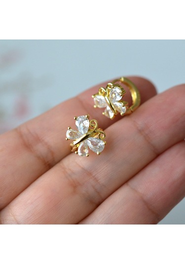 Gold Çelik Kelebek Küpe Sarı