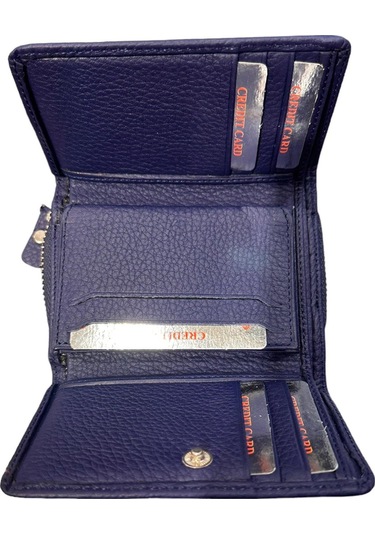 Monte Lui Unisex Hakiki Deri Cüzdan Mavi