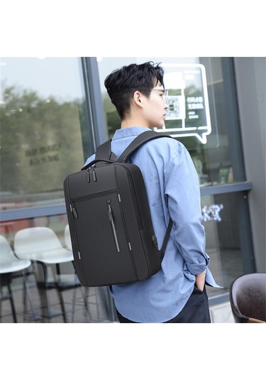 Yuntech01 Erkek Usb Şarjlı Su Geçirmez Çanta Seti - Laptop Sırt Çantası + Omuz Çantası + El Çantası Siyah