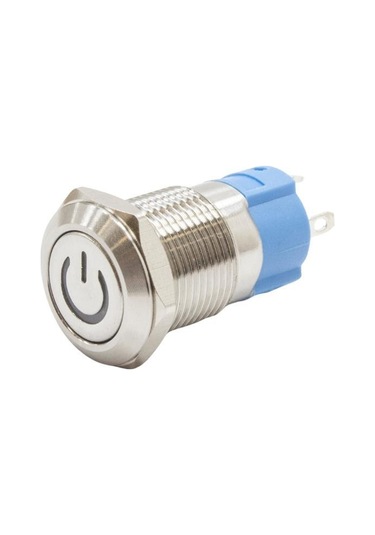 12A-P1Z-C 12Mm Düz Anahtarlı Işıklı Power Metal Buton - Yeşil