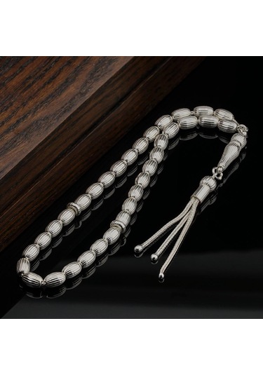 Arpa Kesim Çizgili Gümüş Tesbih Model 2
