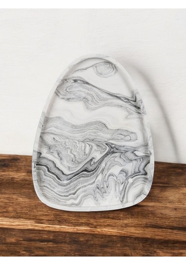 El Yapımı Çok Amaçlı Beton Sunum Servis Tepsisi 26 Cm Dekoratif Sunumluk Orgaziner Takılık Gri