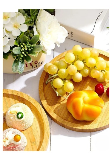 Bambu Yuvarlak Servis Tabağı Doğal, Dayanıklı Ve Çok Amaçlı Sunum Tepsisi 20x20 Cm Bambu