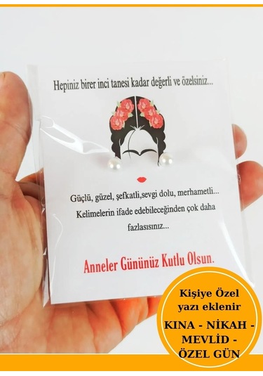 20 Adet Kuşe Kartlı İnci Küpe - Kına Hediyesi - Nikah Hediyesi - Krem