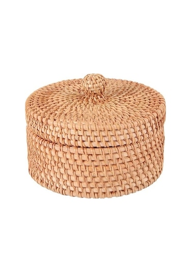 Bosphorusboutique02 El Dokuma Rattan Meyveli Kek Kutusu Şapka Kapaklı 14x8cm Rattan Hasır Diğer Diğer