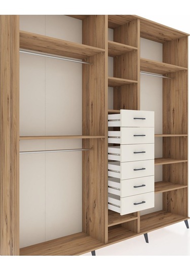 Hyperion Dolap 10 Raflı 6 Çekmeceli 3 Askılı 220x44x243 Çam-çam/aytaşı Atlas Çam/aytası