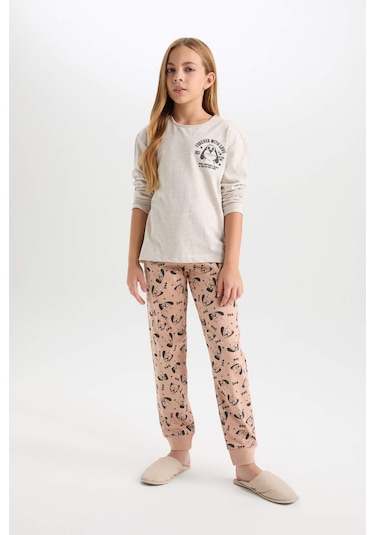 DeFacto Kız Çocuk Pijama Takım Baskılı Uzun Kollu Üst Desenli Beli Lastikli Uzun Alt D7744A824WNER68 Ekru DeFacto Kız Çocuk Pijama Takım Baskılı Uzun Kollu Üst Desenli Beli Lastikli Uzun Alt D7744A824WNER68 Ekru