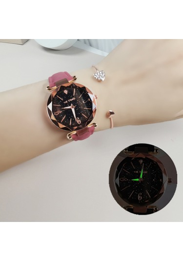 Kadın Saat Seti Bilezik Moda Aydınlık Eller Dişli Hareket Retro Kuvars Kol Saati Kırmızı Diğer