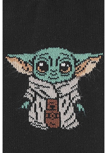 Erkek Pamuklu Özel Desenli Dikişsiz Yumuşak Dokulu Terletmez Rahat Esnek Soket Çorap Siyah-yoda