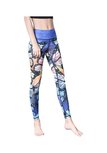 Paıyıge Yoga Pantolonu, Kelebek Hk24 İle Kadın Baskılı Mavi