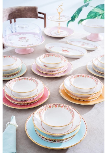 Mia 6 Kişilik 30 Parça Porselen Yemek Takımı Renkli