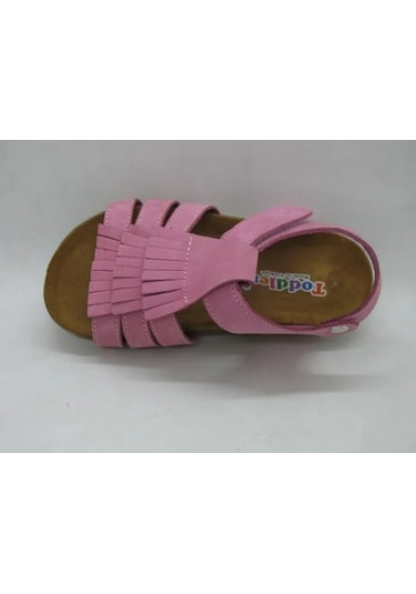493 Doğal Deri,anatomik Mantar Taban Püsküllü Sandalet 31-36 Pembe