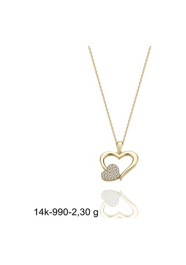 Kalp İçinde Kalp Çok Şık 14 Ayar Altın Kolye Altın